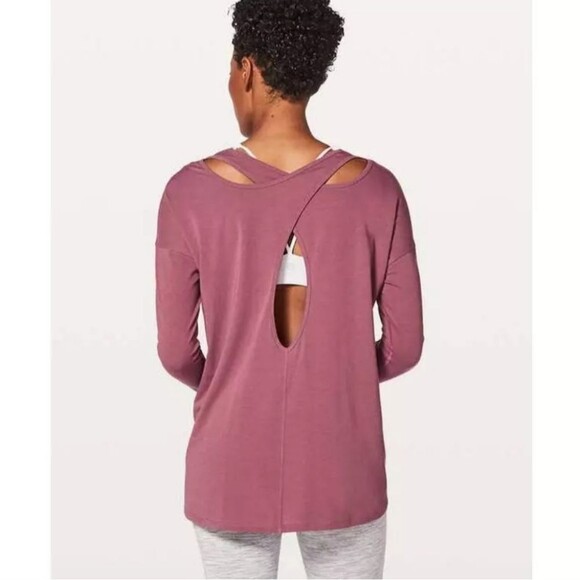 Lululemon Back Into It Long Sleeve cross back Top So Merlot Size XL - Picture 8 of 8